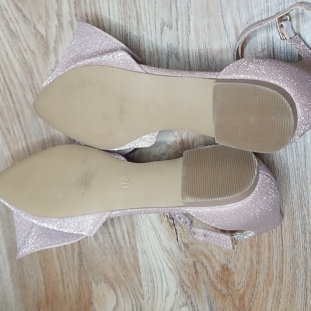 Betsey Johnson Nobel Ballet Champagne Shimmer Ankle Strap Flats Girls 13 - Picture 8 of 10